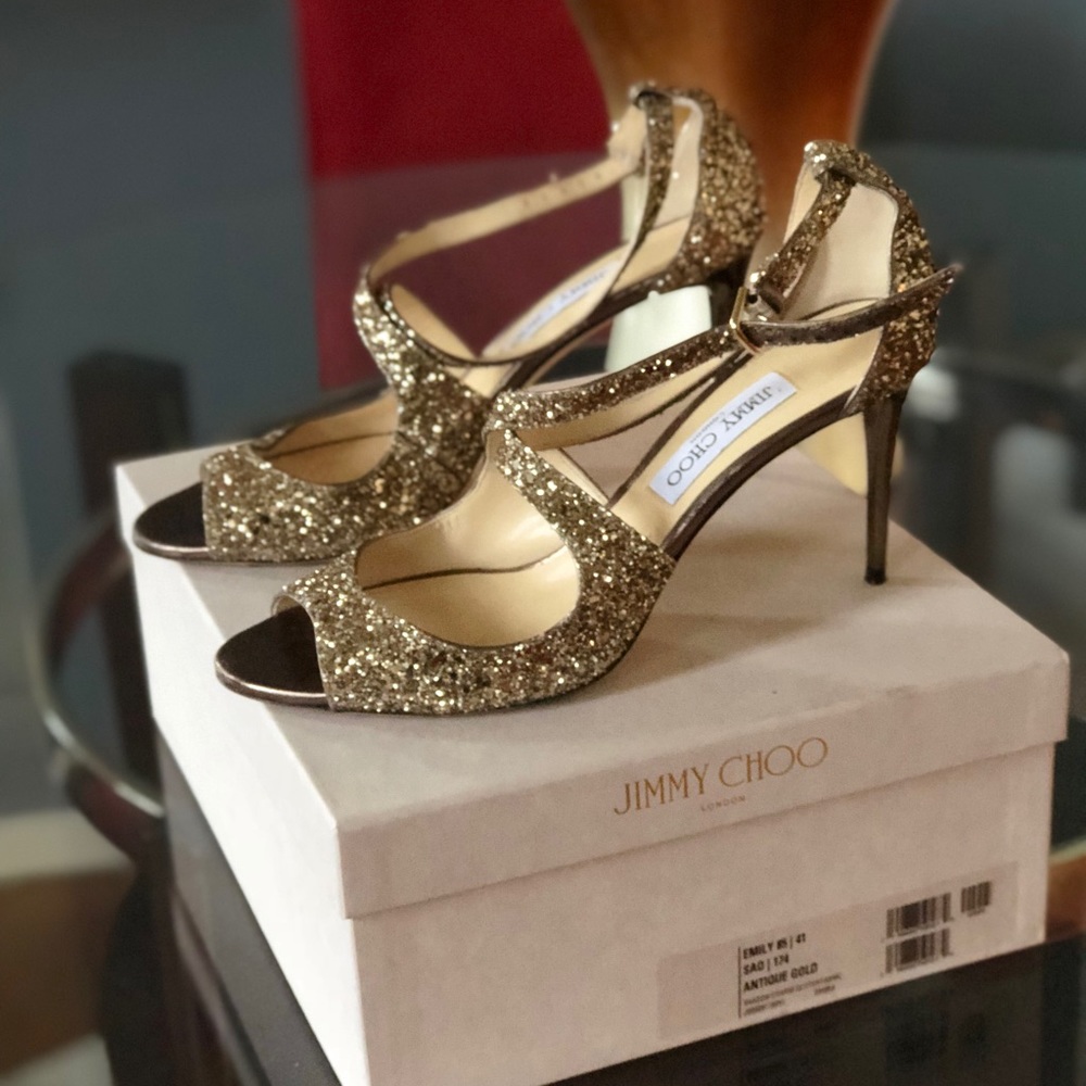 Jimmy Choo Antique Gold Emily 85 heels